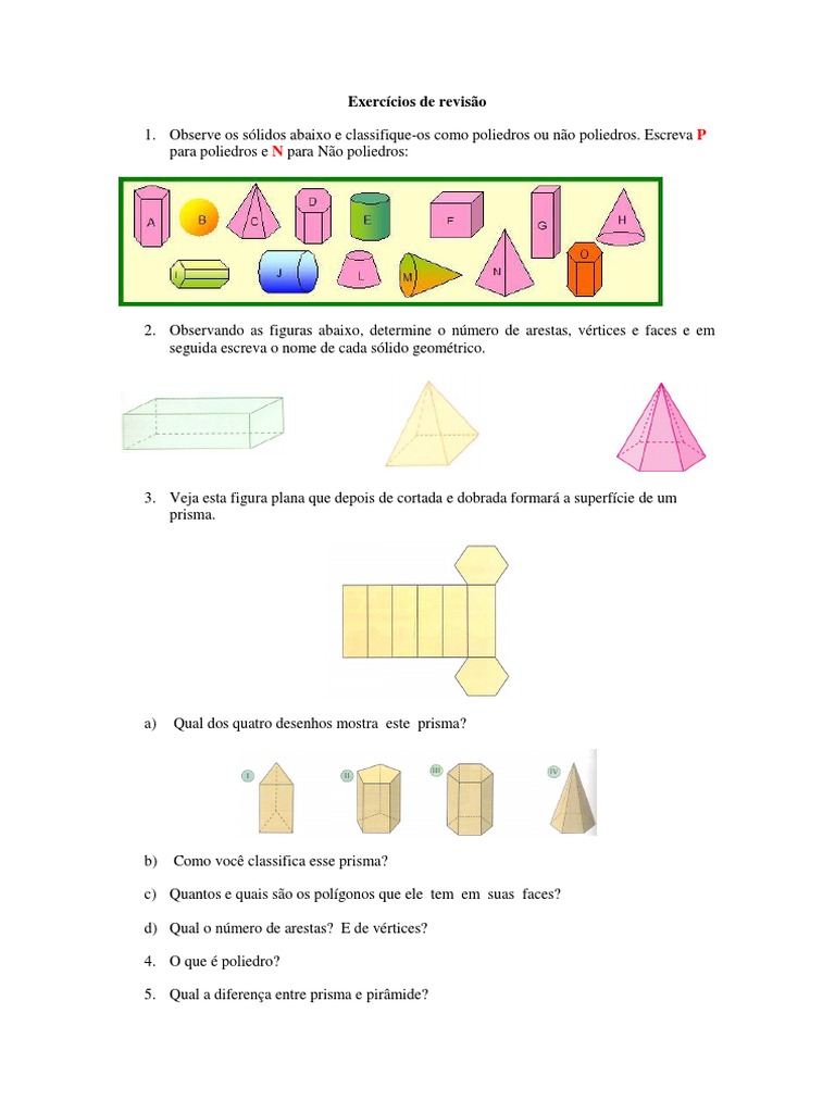 Exercícios de Revisão - Formas Geometricas 6 Ano