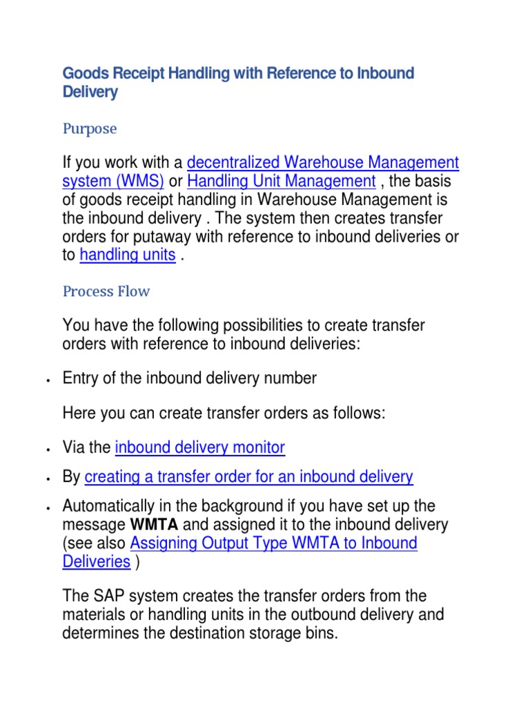 Inbound Delivery and Goods Receipt Process | PDF | Warehouse | Receipt