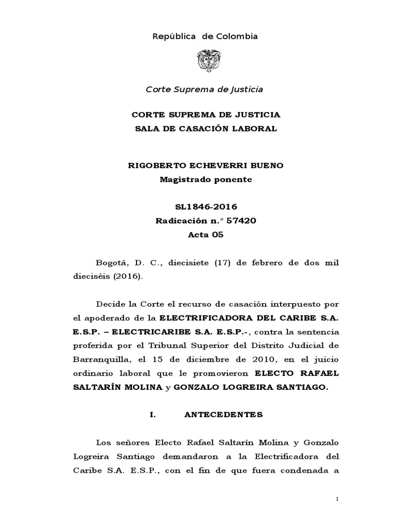 Sentencia Corte Suprema Sala Laboral Colombia | PDF | Acuerdo colectivo