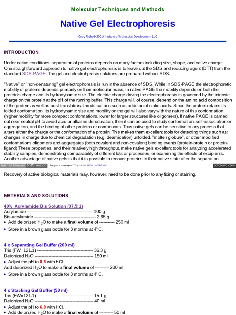 Native Gel Electrophoresis: Molecular Techniques and Methods | PDF ...