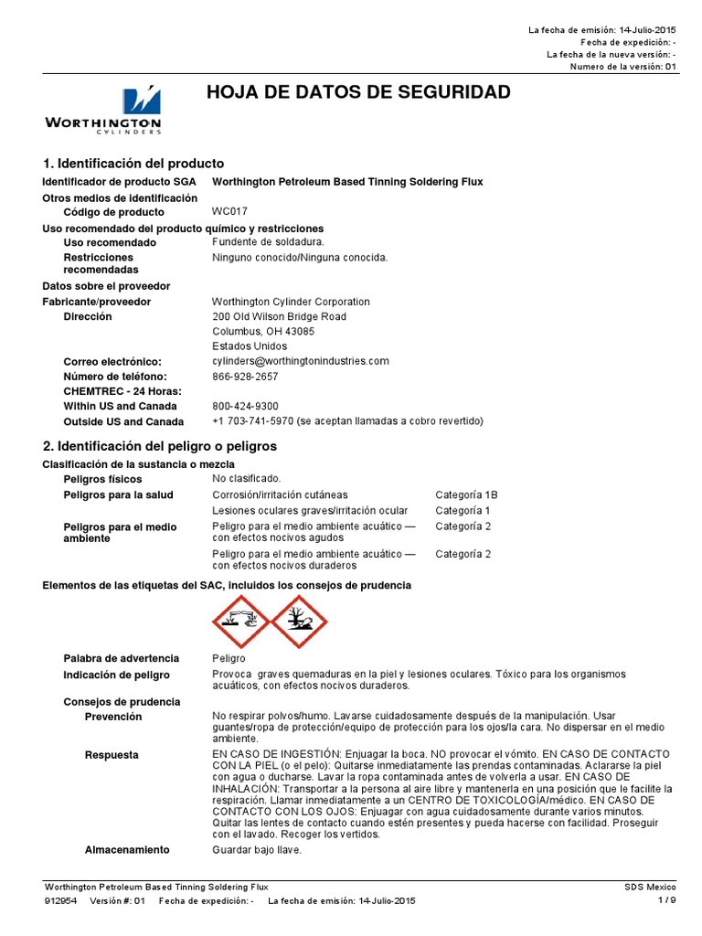 Msds Liquido para Soldar Soldering Flux PDF Cloro Residuos