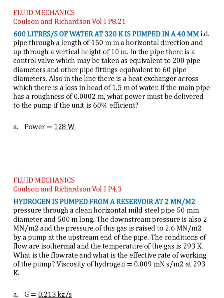 Power Calculation for Fluid Pumping | PDF | Pump | Heat Transfer