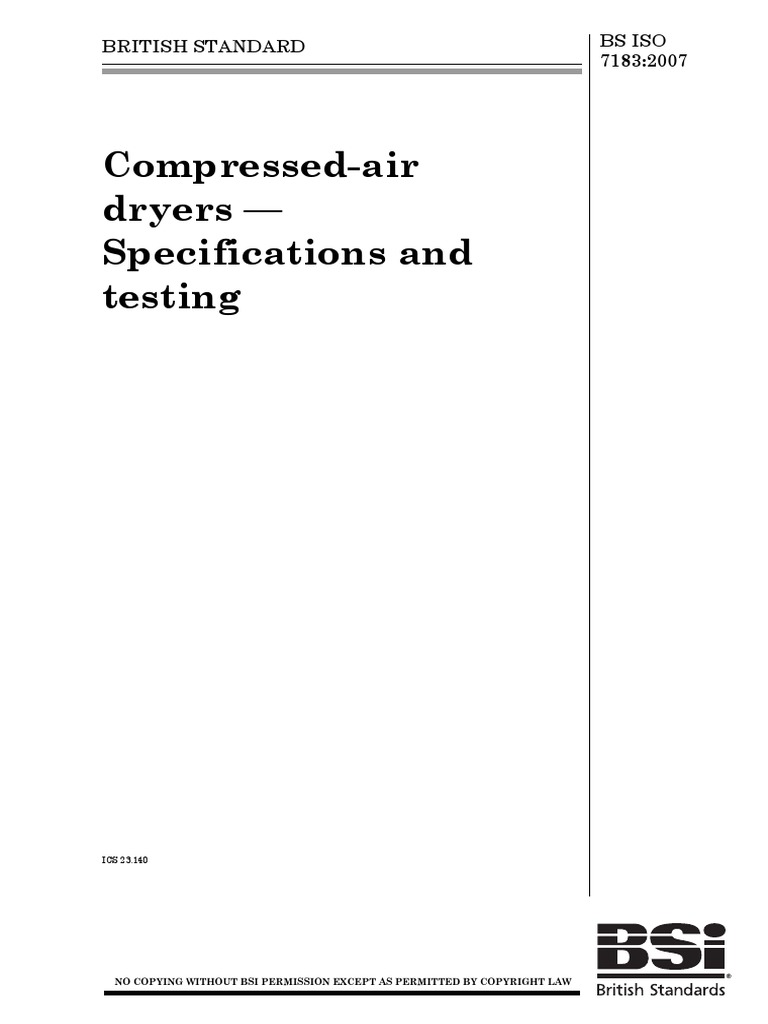 ISO71832007 Compressed Air Dryers Specs and Testing PDF Humidity