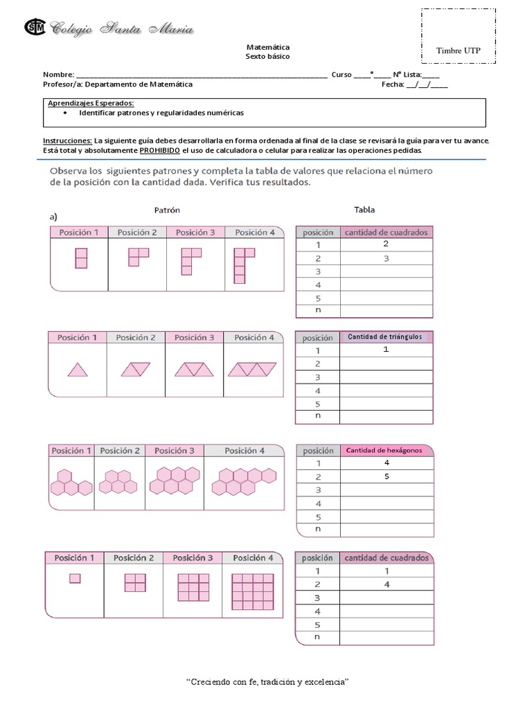 Guia Patrones y Regularidades Numéricas (Sexto Basico 2019)