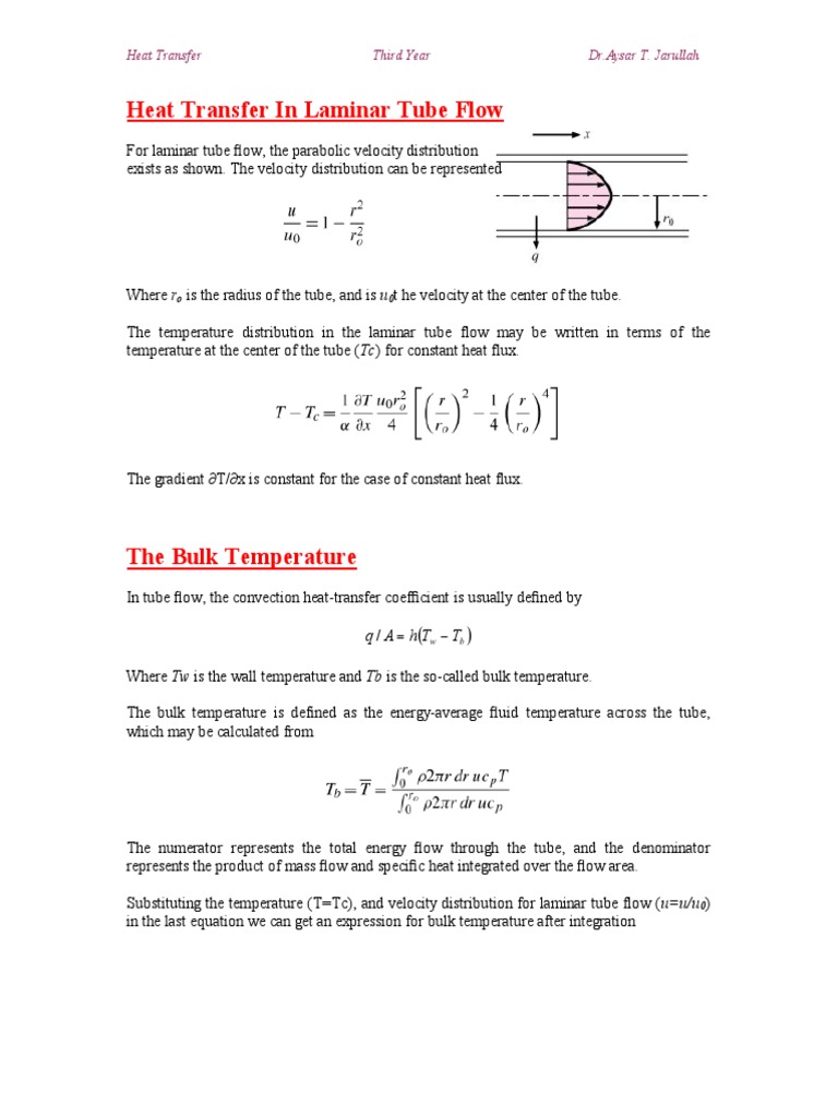 Heat Transfer in Laminar Tube Flow | PDF | Fluid Dynamics | Heat Transfer