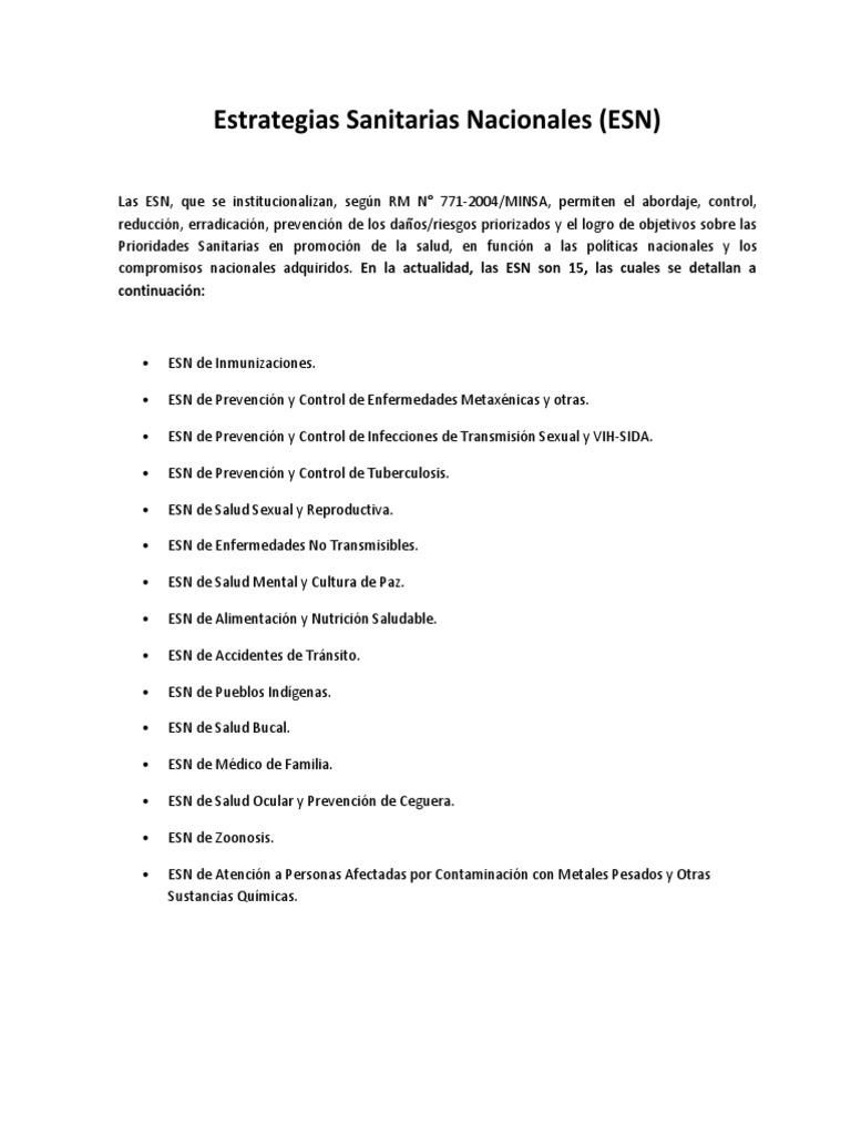 Estrategias Sanitarias Nacionales en Salud | PDF