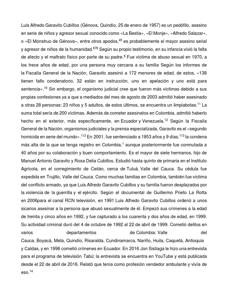 Luis Alfredo Garavito Cubillos Resumen PDF Derecho penal Homicidio