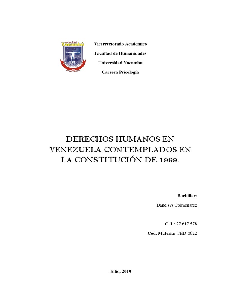 Derechos Humanos en Venezuela Contemplados en La Constitución de 1999 ...