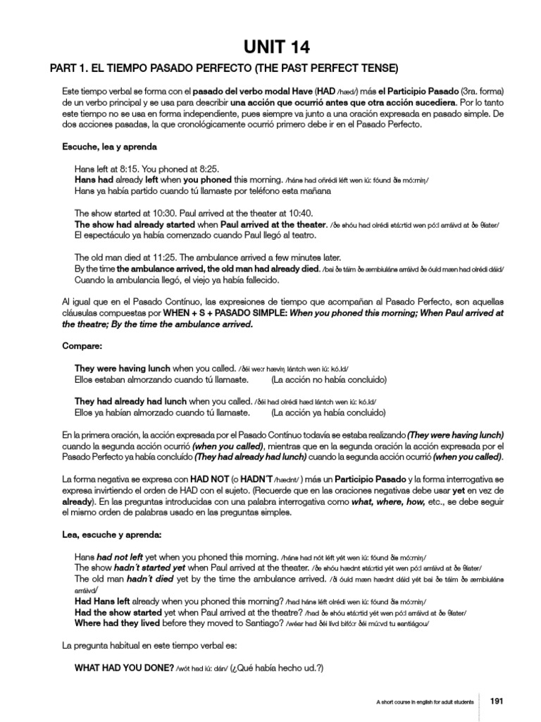 El Tiempo Pasado Perfecto (The Past Perfect Tense) | PDF | Sintaxis ...