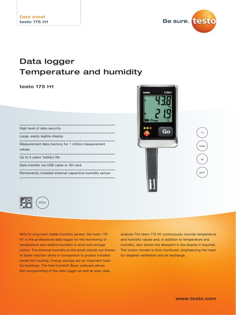 Data Logger Temperature and Humidity Testo 175 H1 PDF Relative