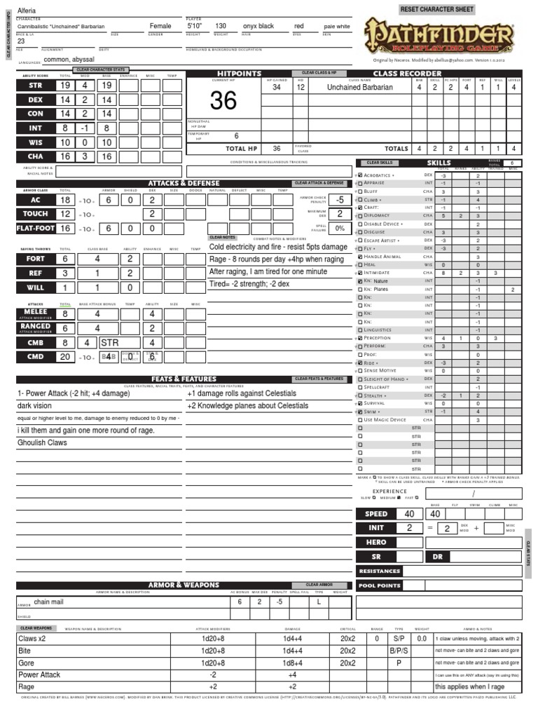 Pathfinder Character Sheet Template | PDF | Role Playing Games ...