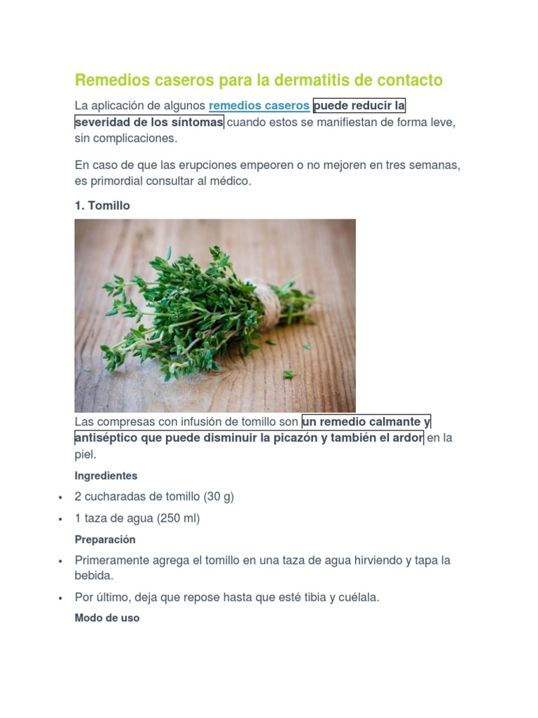Remedios Caseros para La Dermatitis de Contacto | PDF | Agua ...