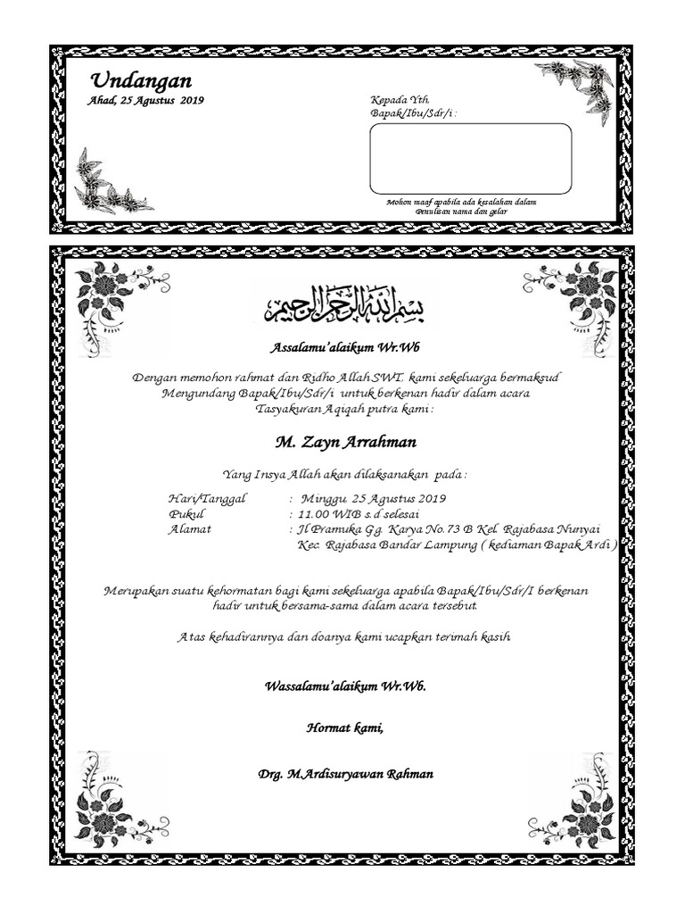 Contoh Undangan Aqiqah | PDF