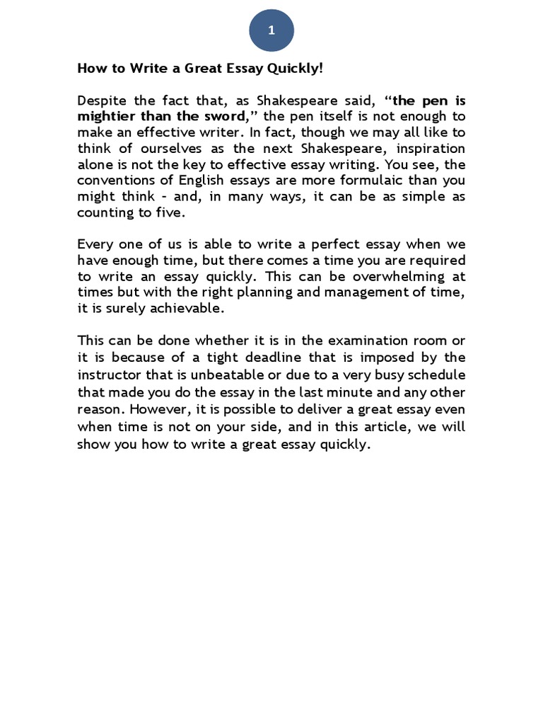 How To Write A Great Essay Quickly  PDF