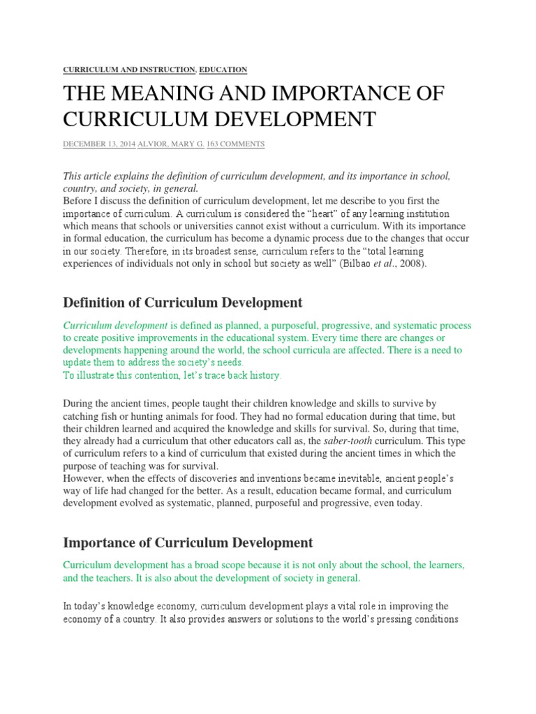 Importance of Curriculum Development | PDF | Curriculum | Learning