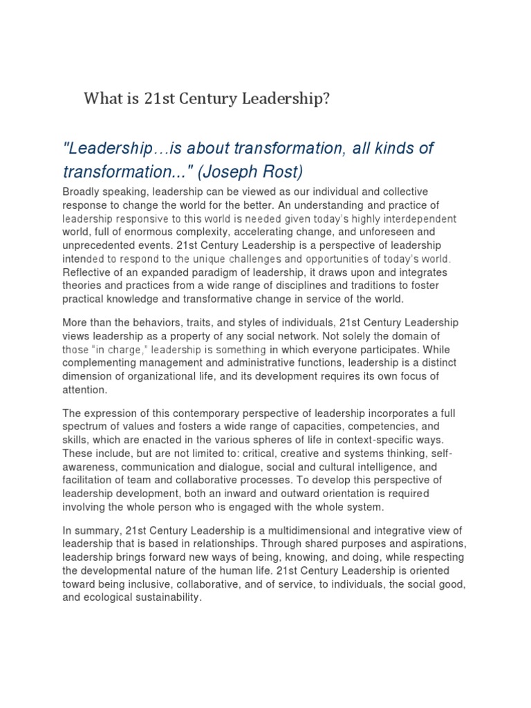 What Is 21st Century Leadership | PDF | Systems Theory | Leadership