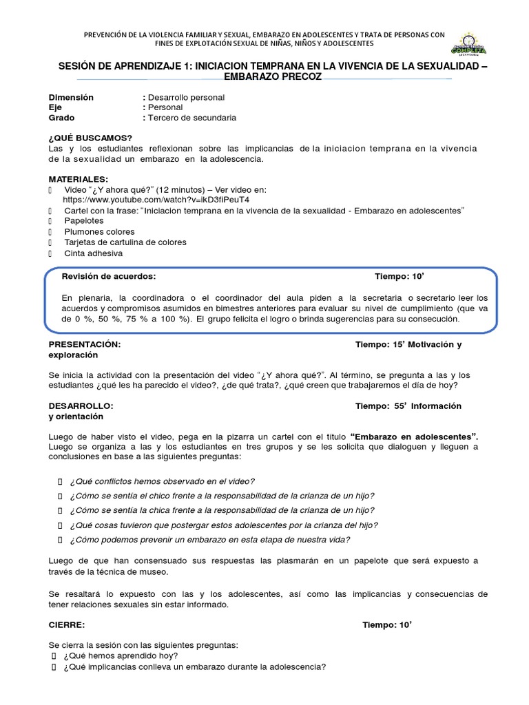 Sesion 6 Nos Informamos Sobre El Embarazo En La Adolescencia