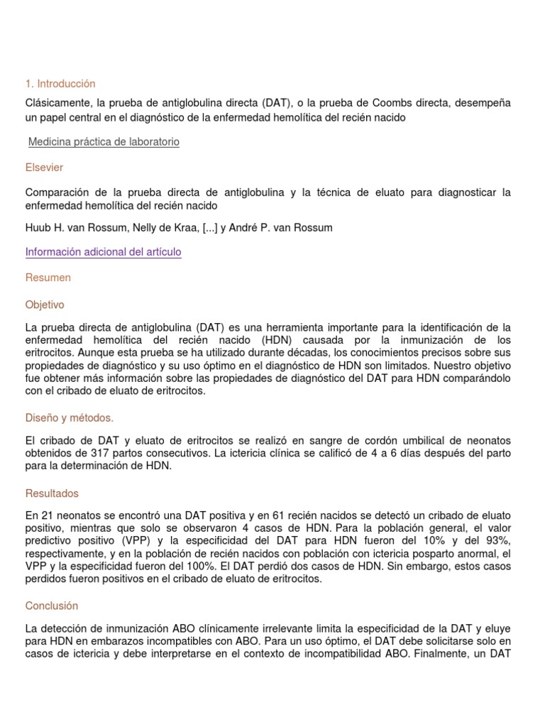 Comparación de DAT y eluato en HDN | PDF | Tipo de sangre | Fluidos ...