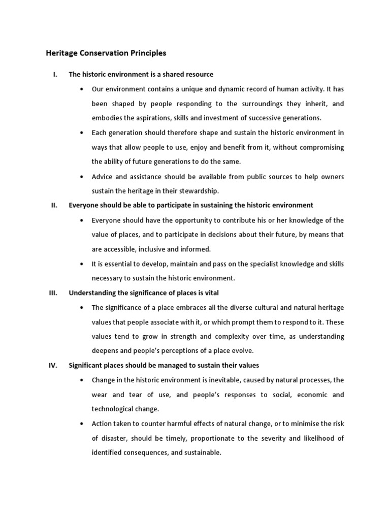 Heritage Conservation Principles Overview | PDF | Natural Environment ...