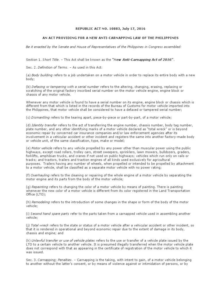 New Anti-Carnapping Law | PDF | Carjacking | Murder
