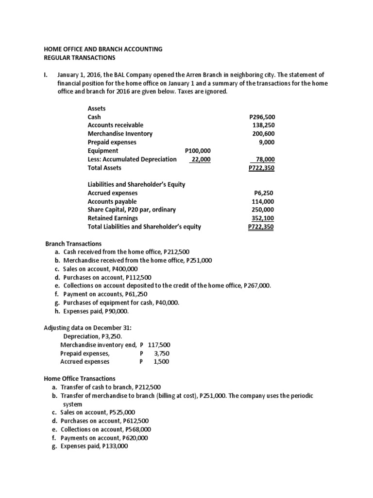 Home Office and Branch Accounting 1 Debits And Credits Net