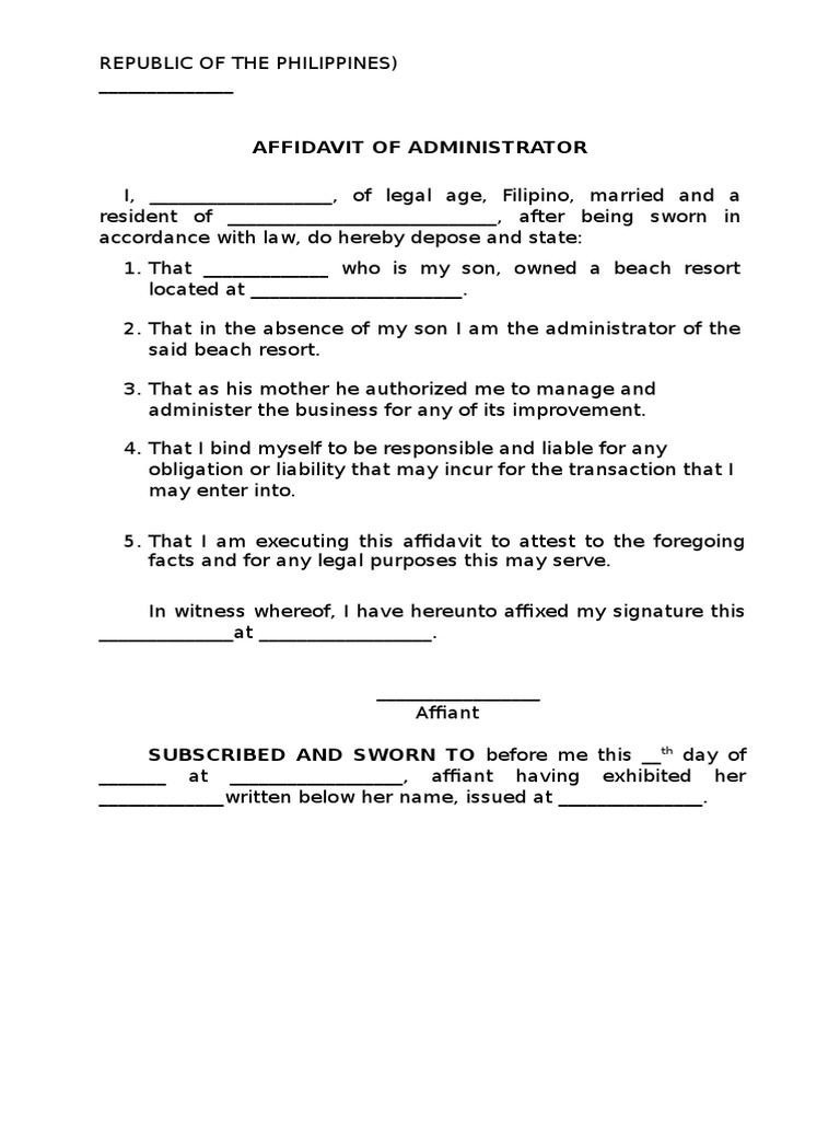 Affidavit of Administrator | PDF