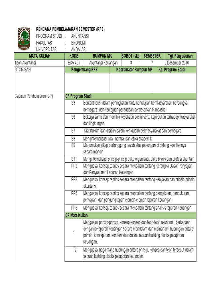 Rencana Pembelajaran Teori Akuntansi | PDF