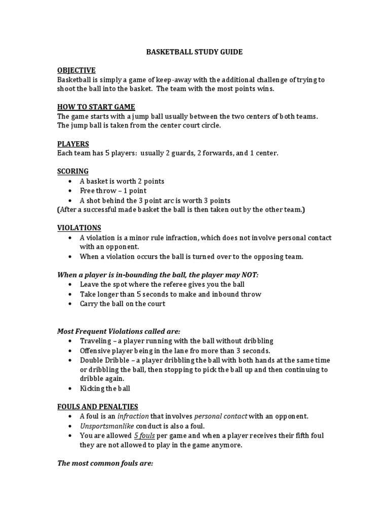 Basketball Study Guide PDF Teams Sport Variants