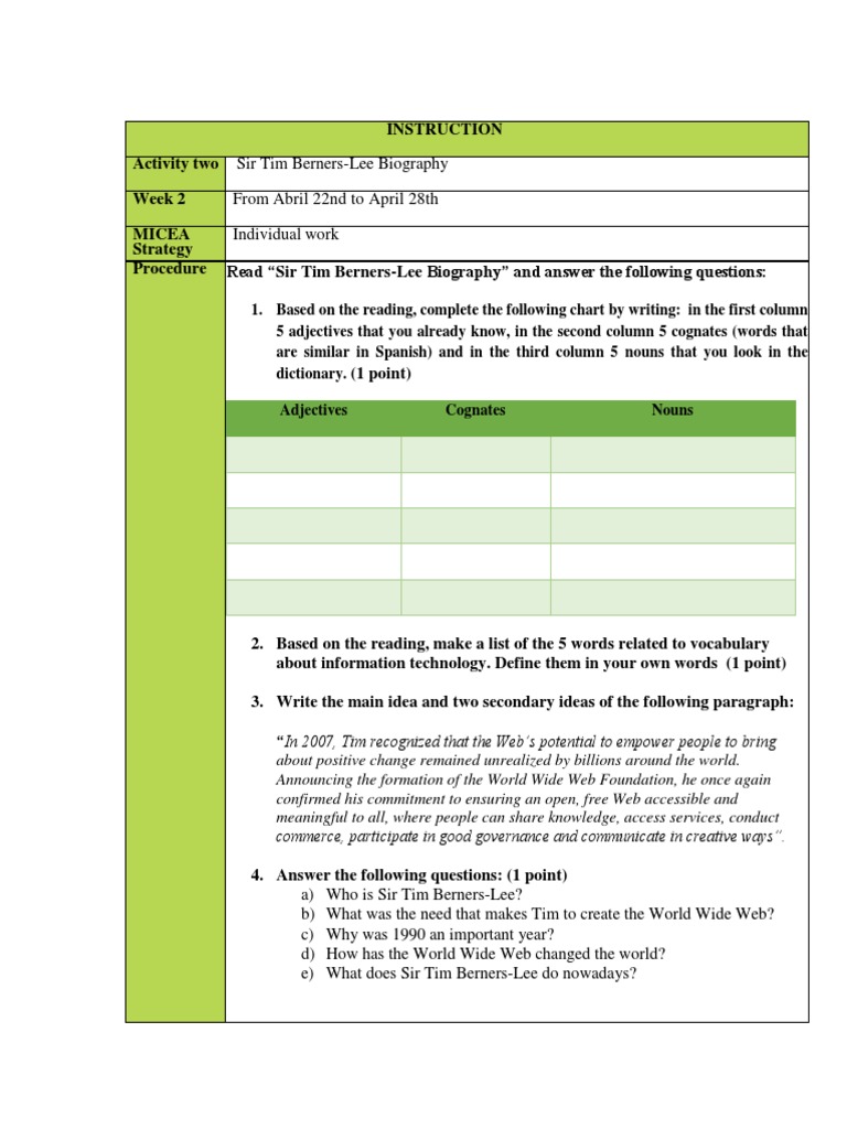 Activity 2 Sir Tim Berners Lee Biography Download Free Pdf World
