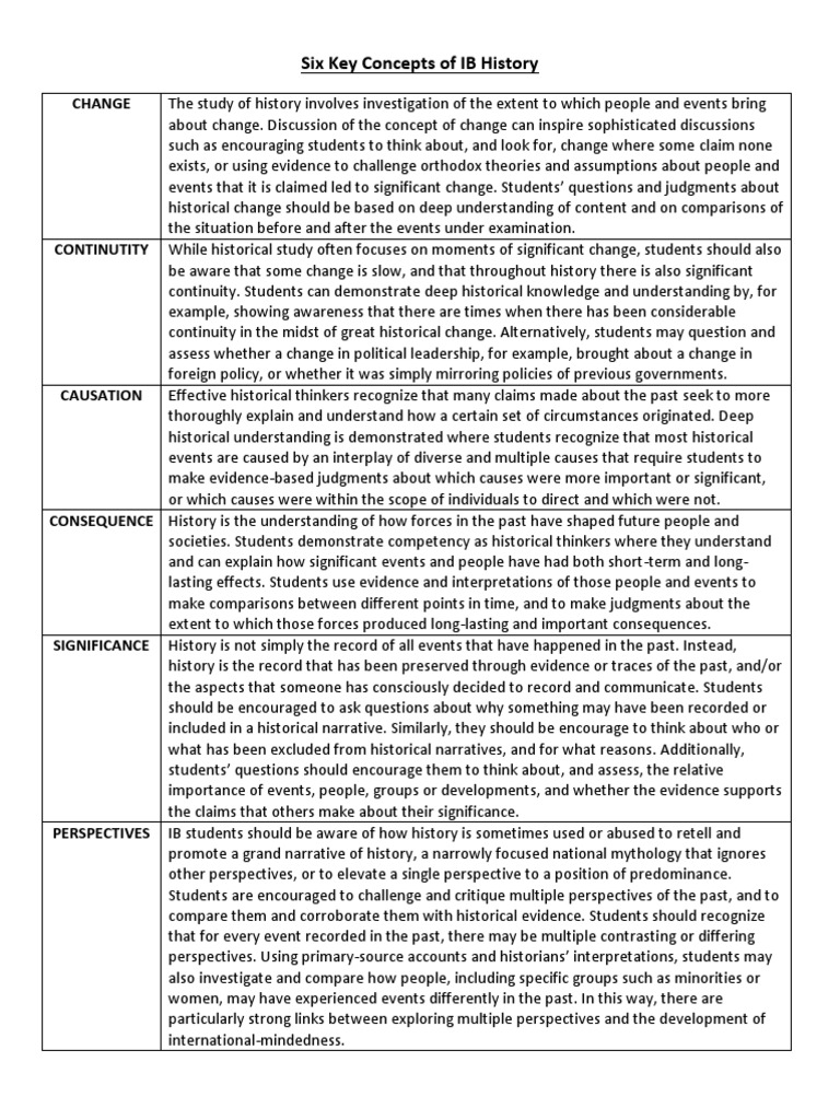 Six Key Concepts in IB History | PDF | Narrative | Understanding