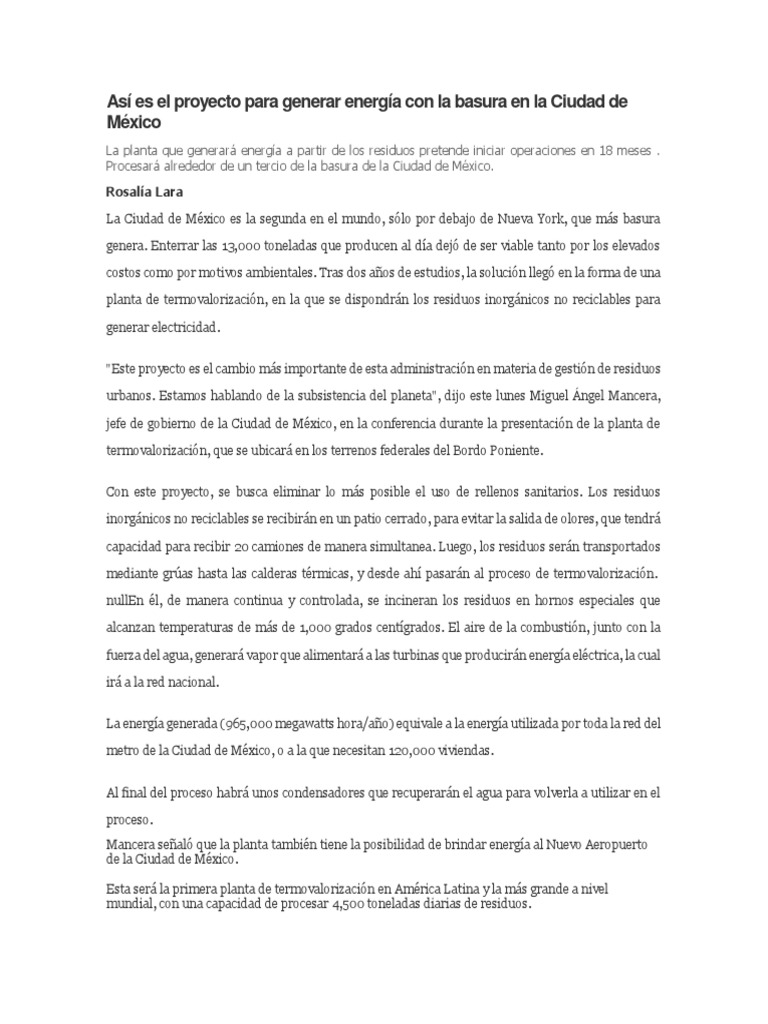 Así Es El Proyecto para Generar Energía Con La Basura en La Ciudad de ...