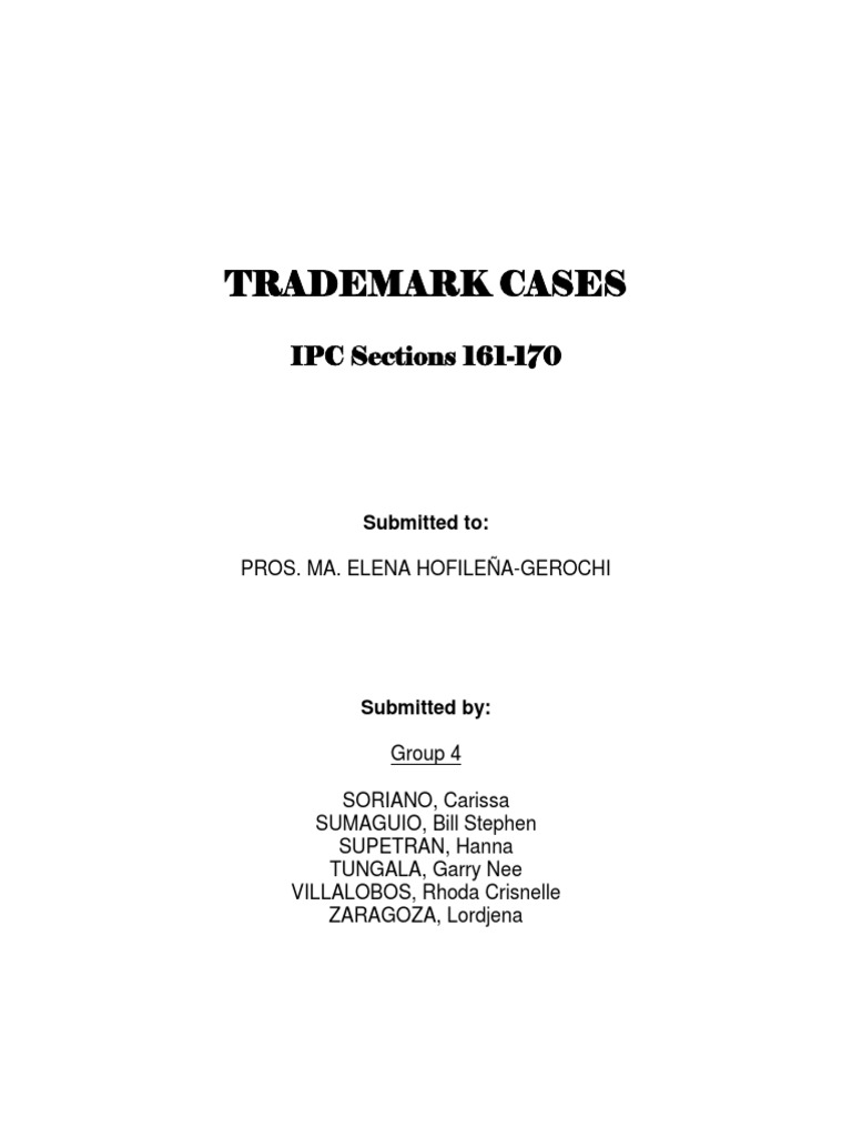 Trademark Cases IPC Sections 161170 PDF Trademark Sentence (Law)
