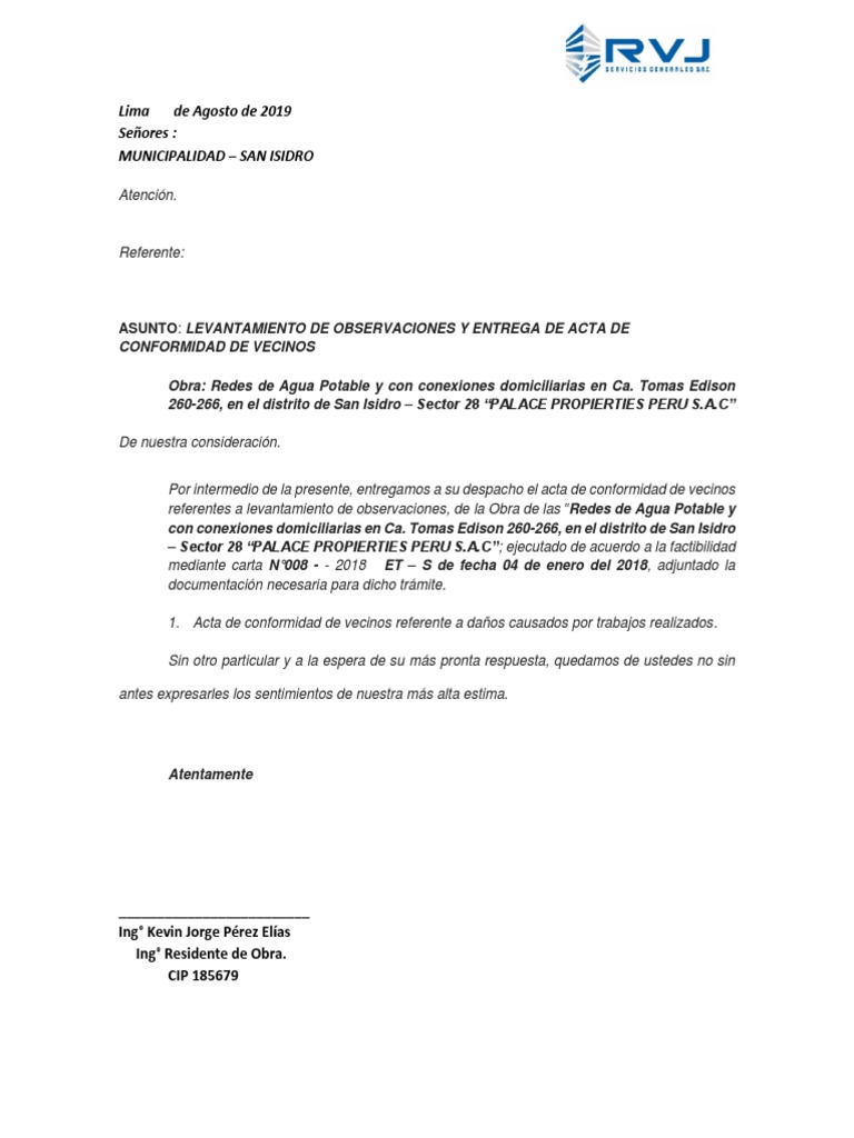 carta ACTA DE ENTREGA de obras palace propierties sac.docx  Perú