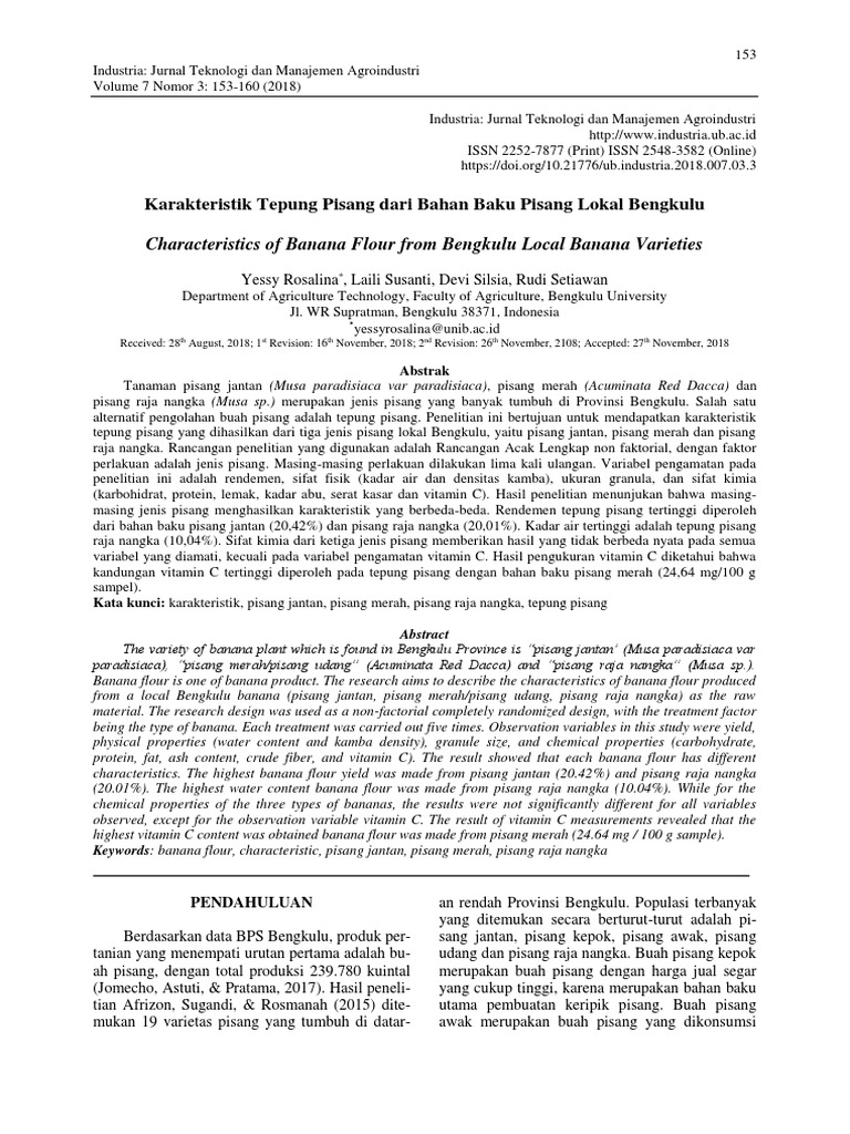 Characteristics of Banana Flour From Bengkulu Loca PDF
