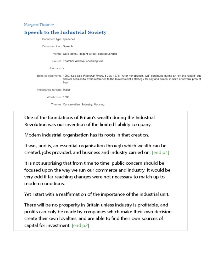 Speechnote English 1 PDF Margaret Thatcher Employment