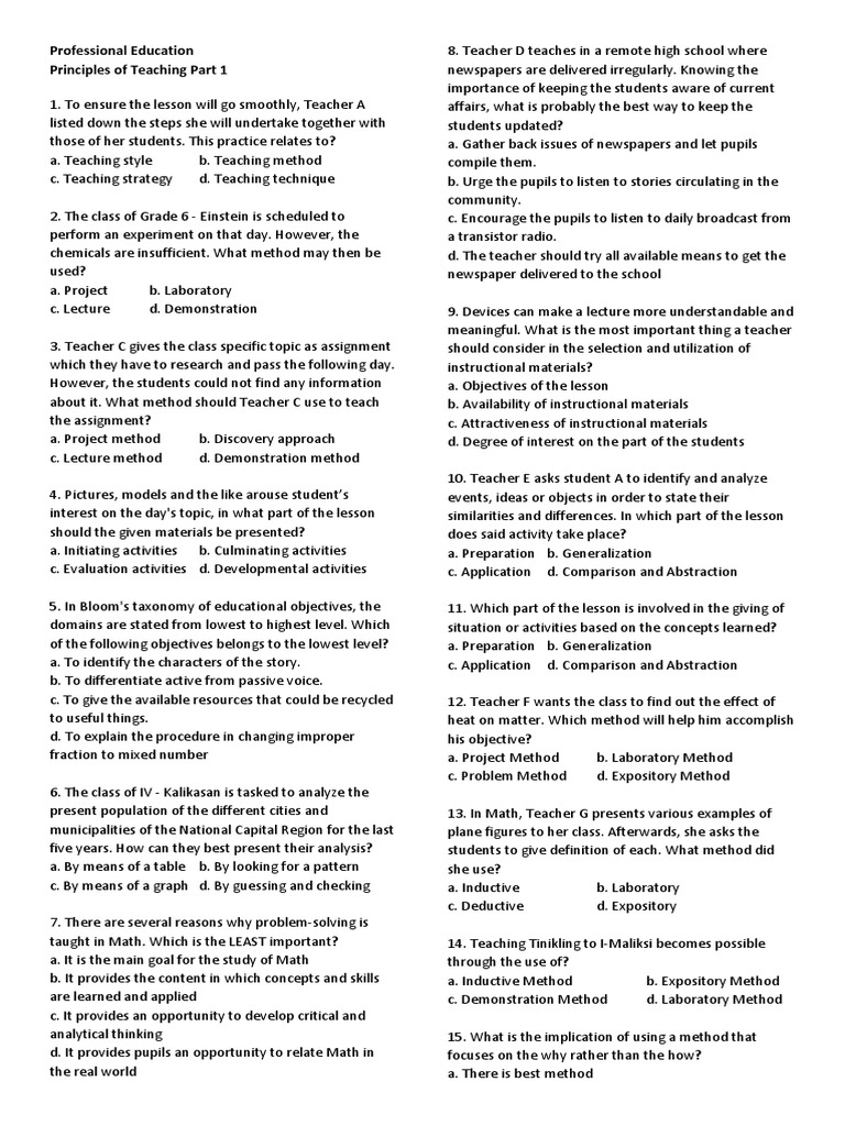 Principles of Teaching: Key Concepts and Methods | PDF | Lesson Plan ...