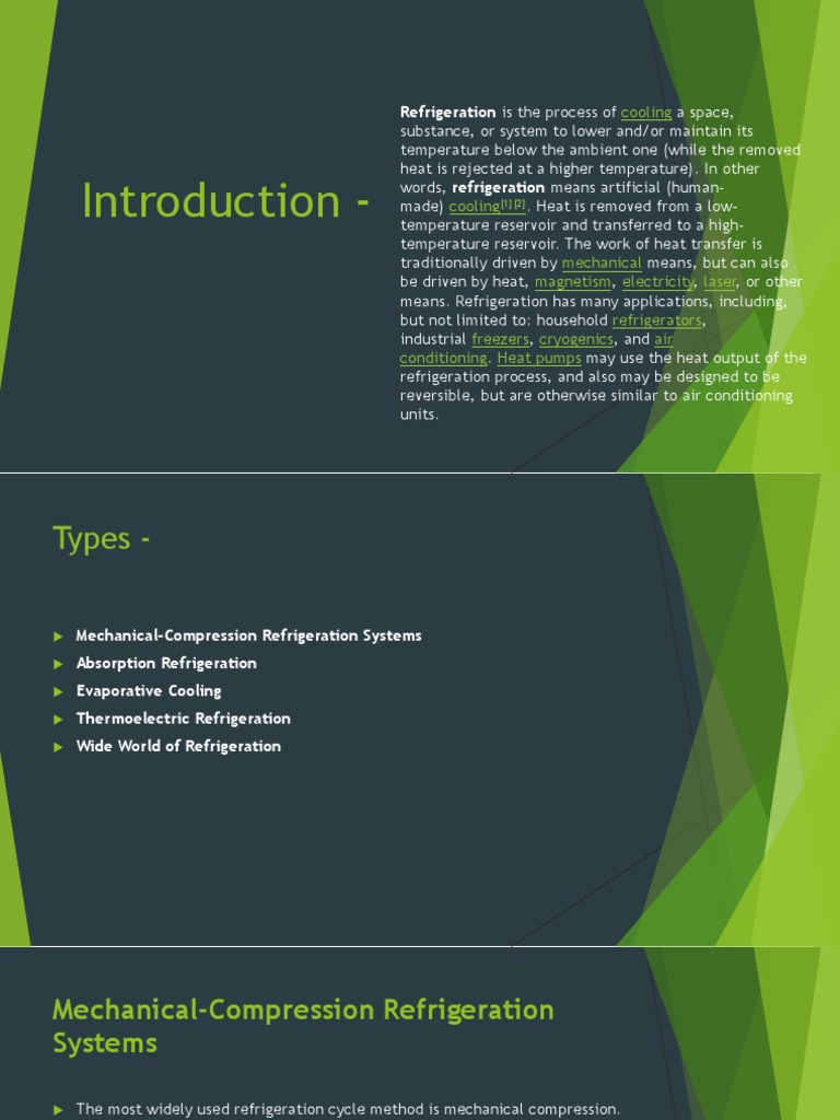 Introduction - : Refrigeration Is The Process of | PDF | Refrigerator ...