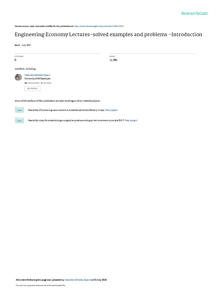 Engineering Economy Lectures Solved Examples and Problems Introduction ...