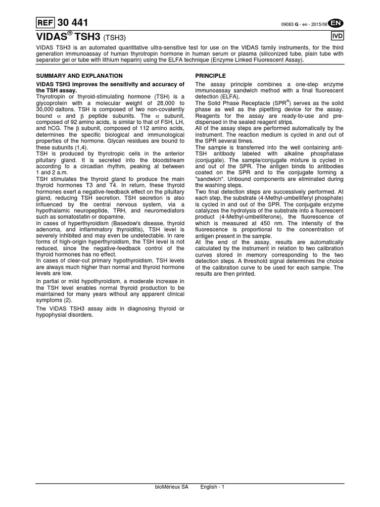 Package Insert TSH3 PDF Thyroid Stimulating Hormone Hypothyroidism