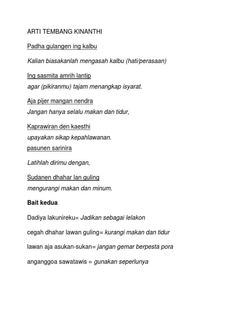 Isi Tembang Kinanthi - Ruang Soal