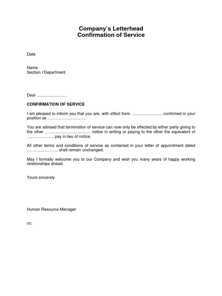 assignment confirmation letter