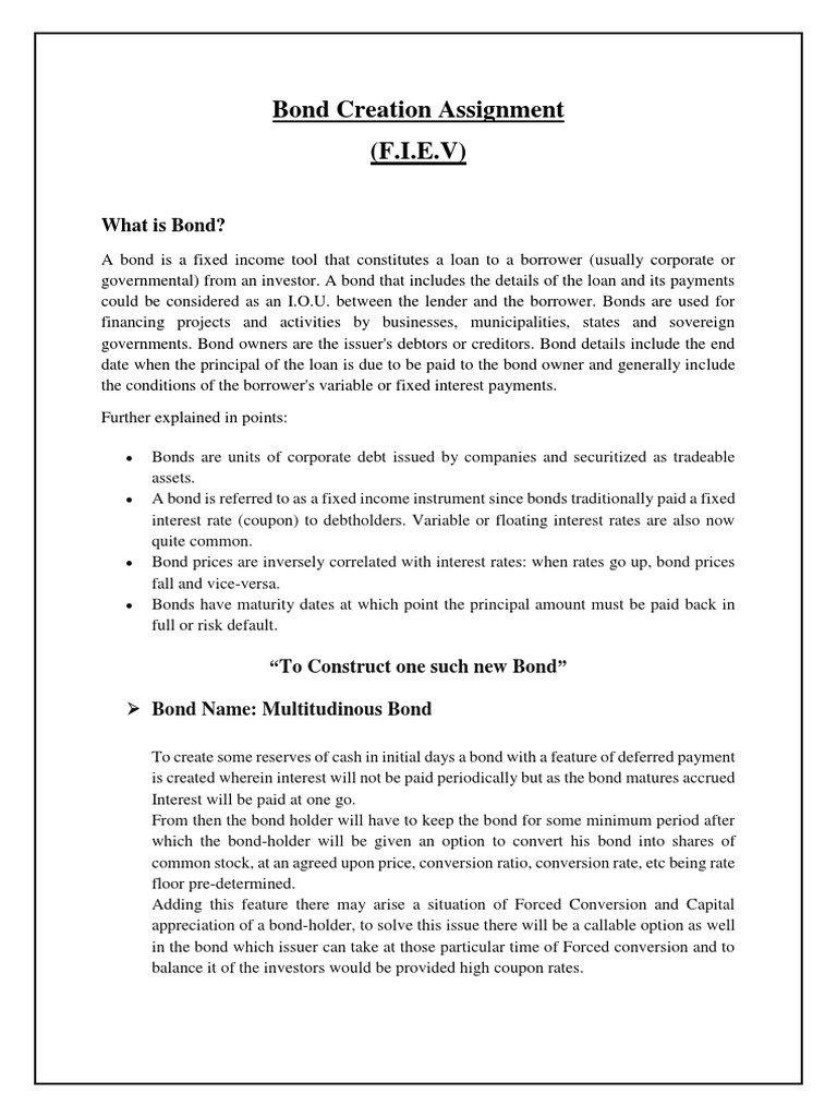 Bond Creation Assignment (F.I.E.V) | PDF | Bonds (Finance) | Interest
