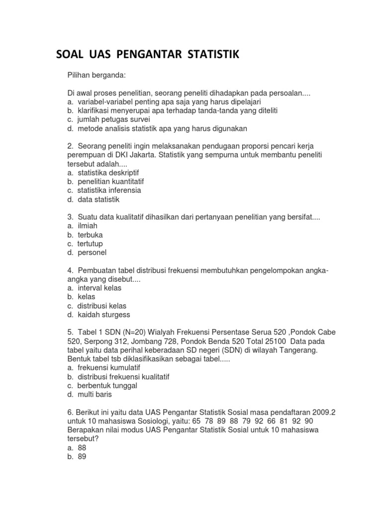 Soal Uas Pengantar Statistik