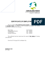 Certificate of Employment: Cercelene Feeds