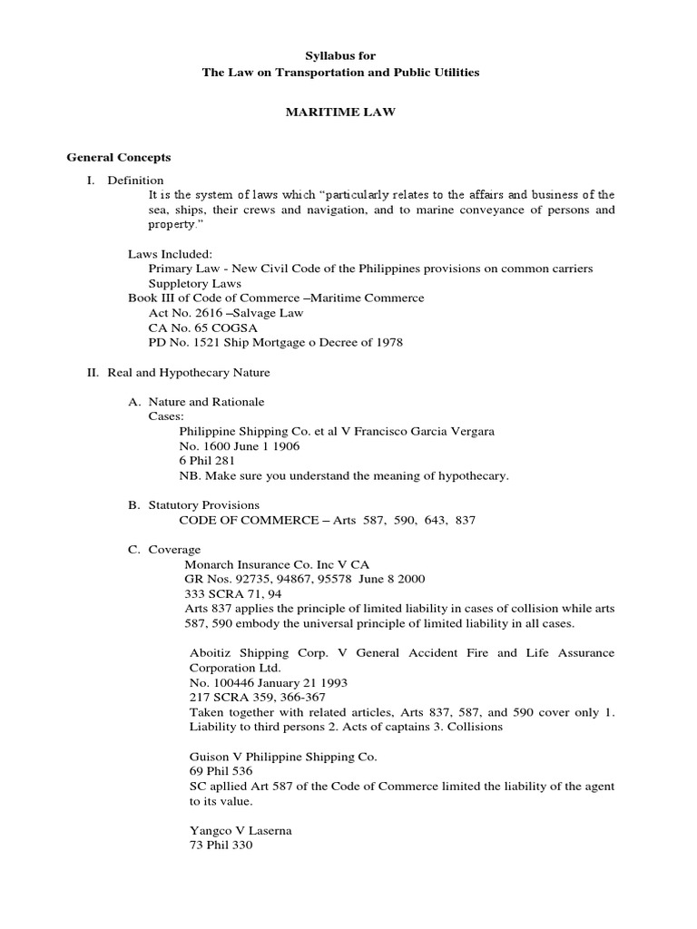Syllabus For The Law On Transportation and Public Utilities Download