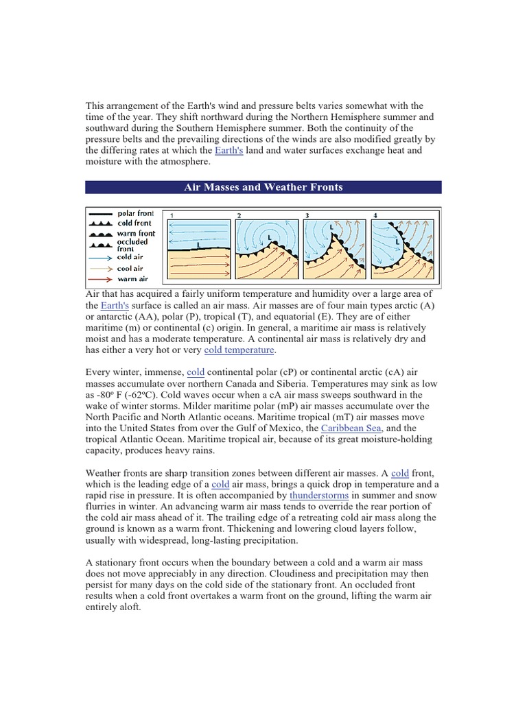 Air Masses and Weather Fronts: Earth's | PDF | Cyclone | Oceans