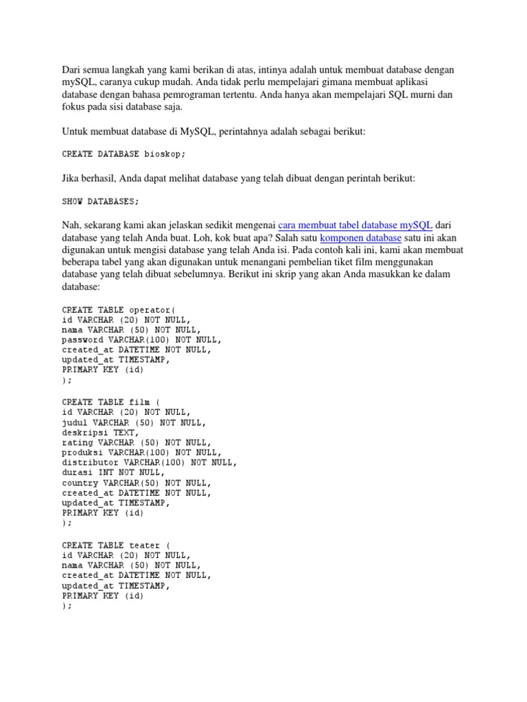 Database SQL Bioskop | PDF | Bisnis | Komputer