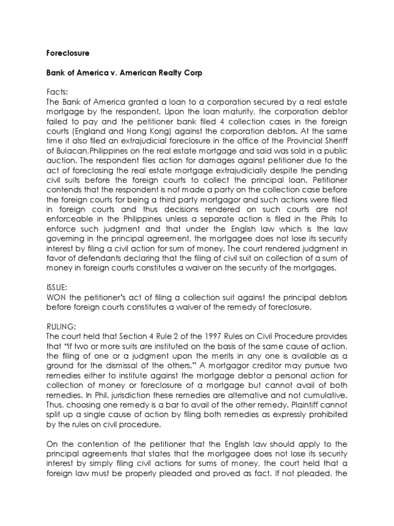 Foreclosure Bank of America v. American Realty Corp PDF Foreclosure