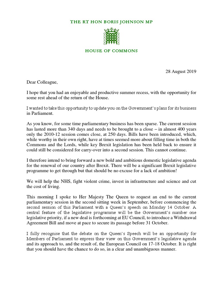 Dear Colleague letter 28.8.19.pdf Brexit House Of Commons Of The United Kingdom