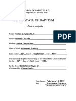 Certificate of Baptism: Church of Christ 33 A.D